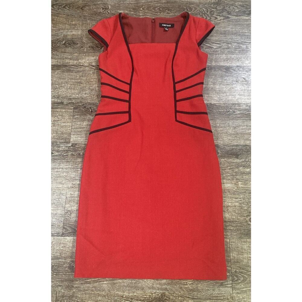 Chetta B Red Black Sheath Dress Lined Occasional Career Versatile Size 2